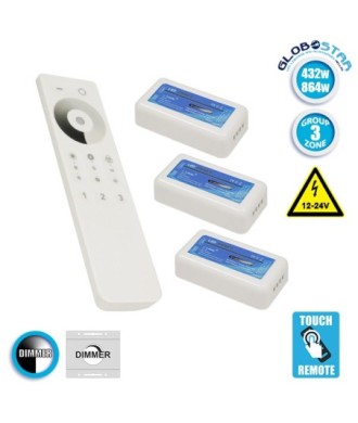 Ασύρματο LED Dimmer με Χειριστήριο Αφής 2.4G RF για Τρία Groups 12v (432w) - 24v (864w) DC GloboStar 04238